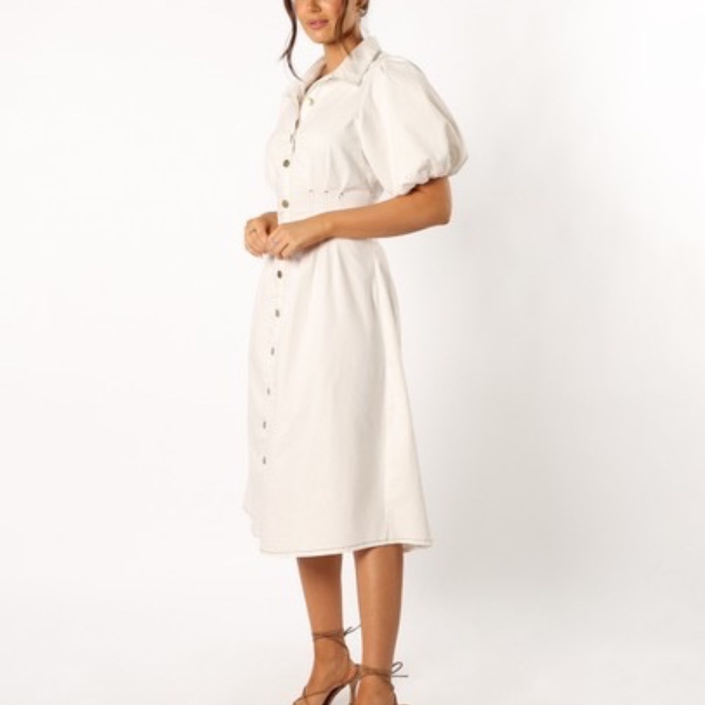 Petal & Pup Sollie White Denim Puff Sleeve Midi Dress Size XL - Picture 3 of 15